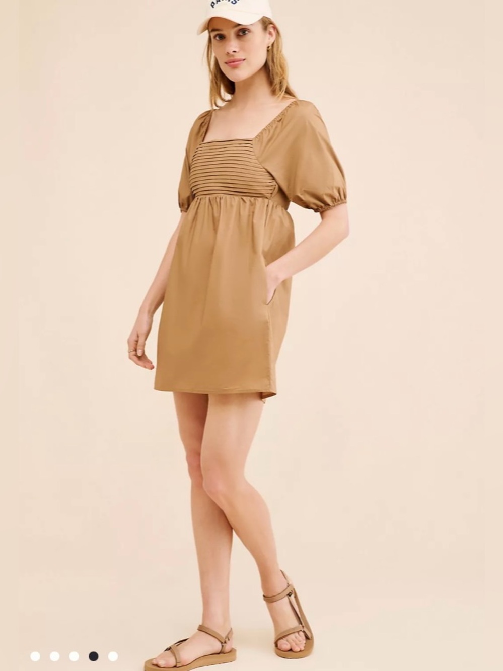 Steve Madden Inara Square Neck Puff Sleeve Mini Dress in Toast  NWOT